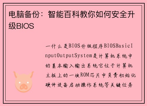 电脑备份：智能百科教你如何安全升级BIOS